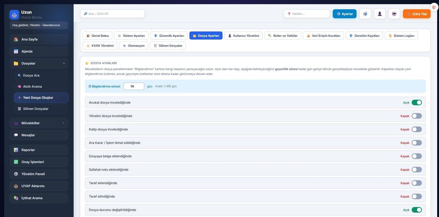 Dosya ayarları — bilgilendirme süreleri